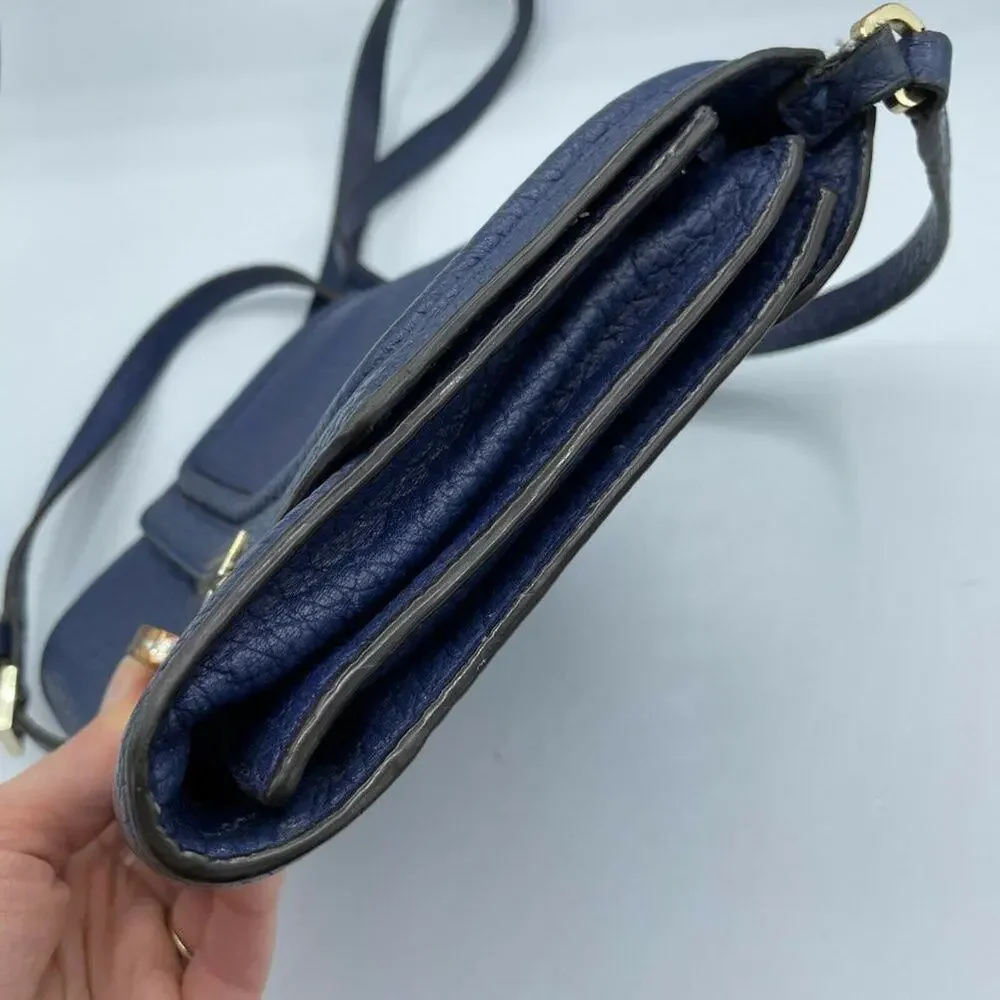 Kate Spade NY Merrick Blue Crossbody Handbag Pebbled Leather Purse Bag Gold